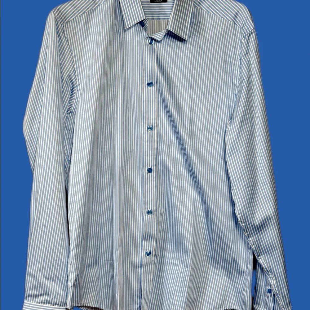 Versace Collection “Trend” in Elegant Blue Striped Dress Shirt for Men - Picture 1 of 6